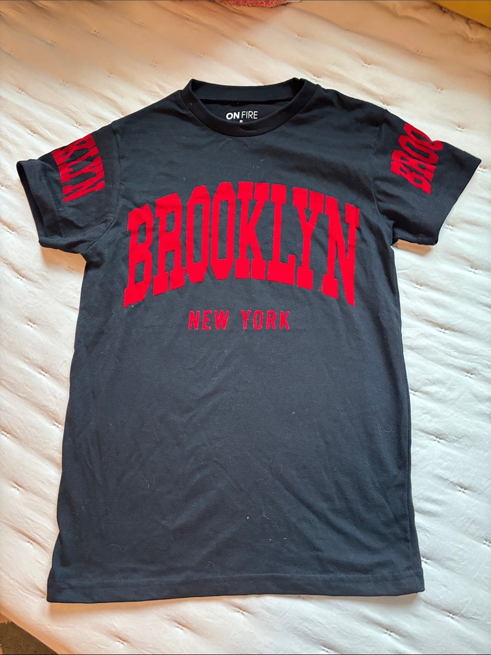 On Fire Black Short-Sleeve Tee with Red BROOKLYN Graphic